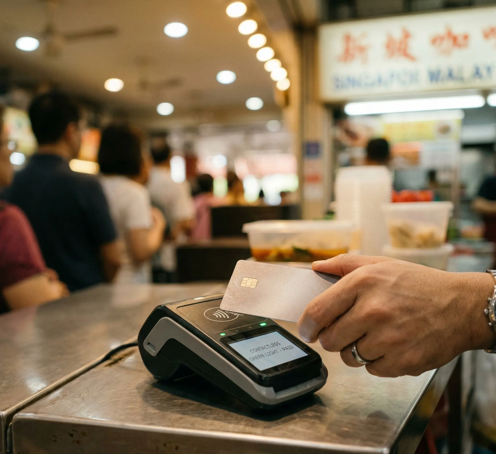 Credit card payment at a counter